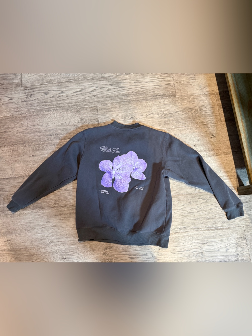 Grey White Fox XS/S Sweatshirt with Purple Floral Graphic